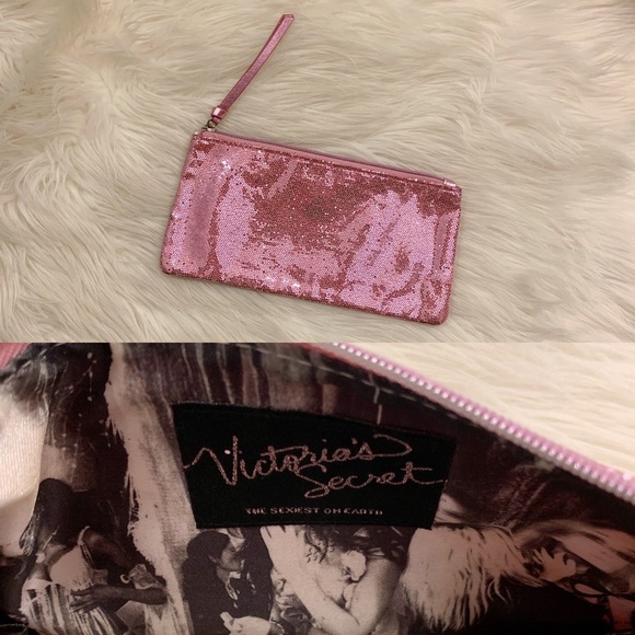 Victoria’s Secret Pink Sparkly Glitter Zip Bag Pouch - Picture 1 of 9